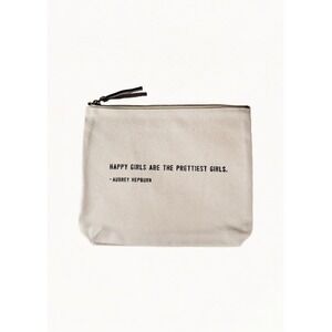 Sugarboo & Co Audrey Hepburn Quote Canvas Makeup Bag Zipper Pouch Cream 9x7